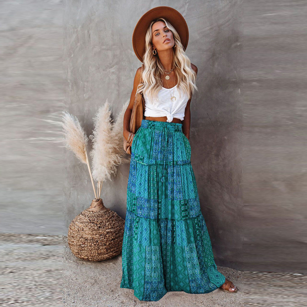 Bohemian Style Loose Casual High Waist Long Skirt