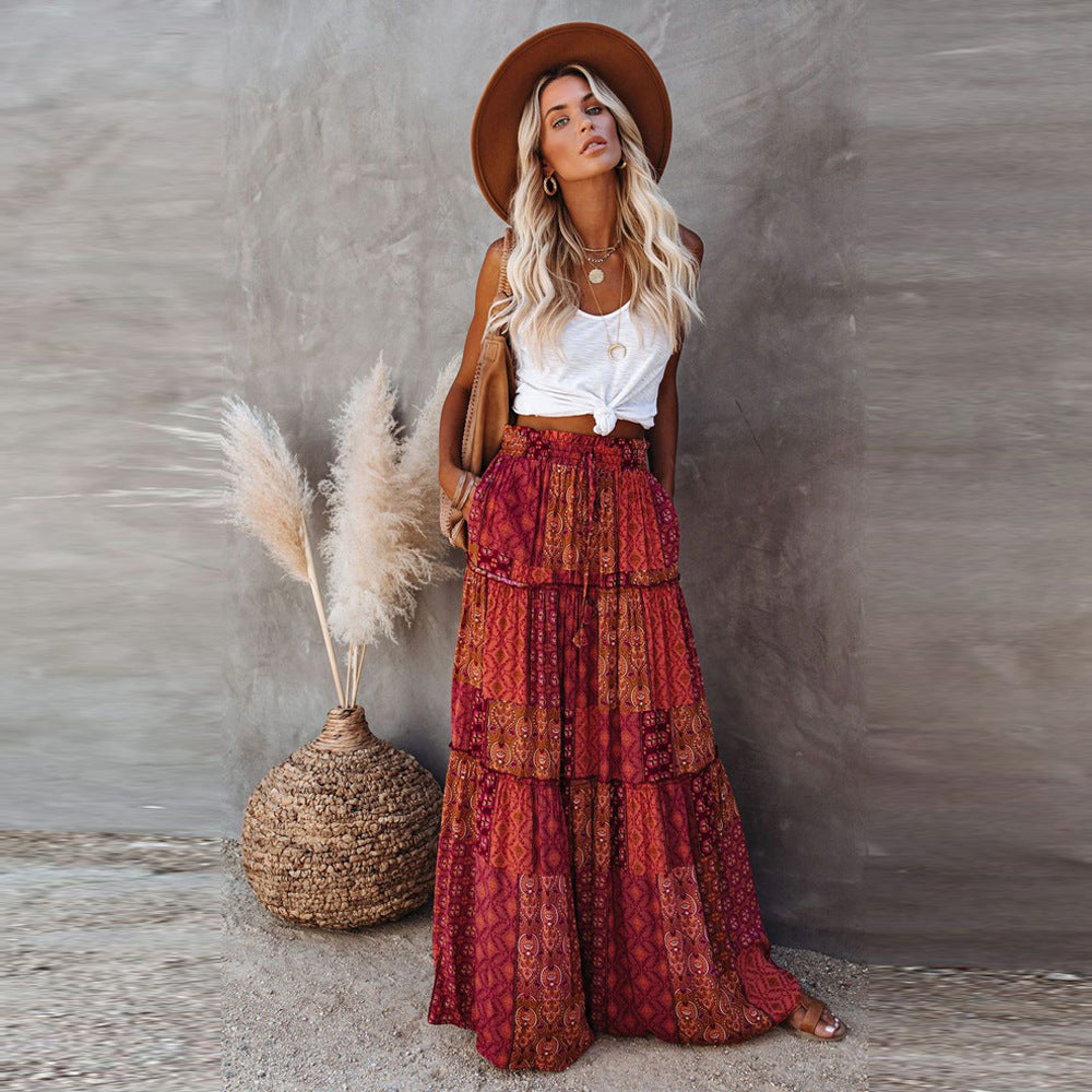 Bohemian Style Loose Casual High Waist Long Skirt