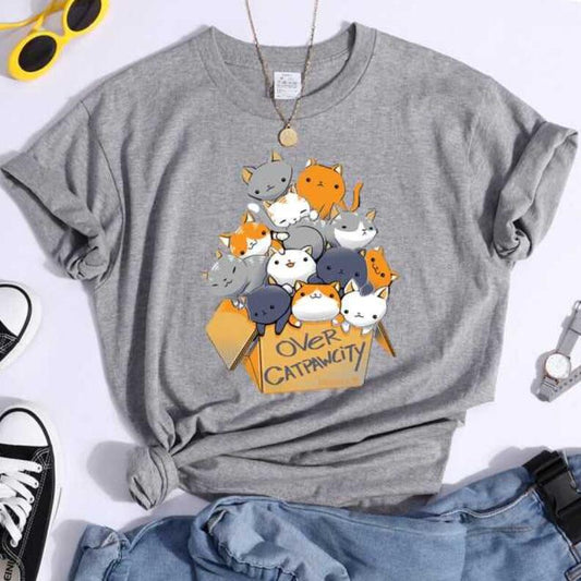 European And American Cartoon Digital Printing Casual Round Neck Short Sleeves