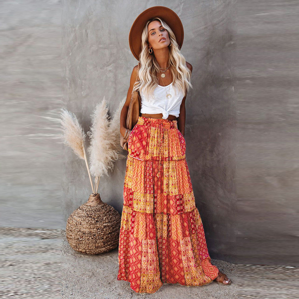 Bohemian Style Loose Casual High Waist Long Skirt