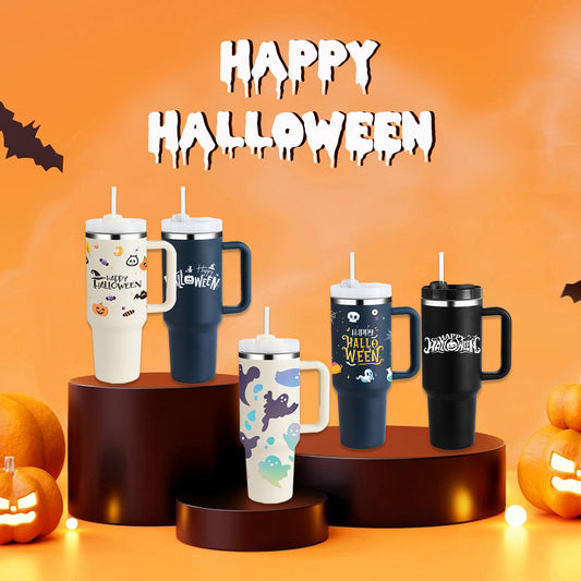 Halloween Thermal Mug 40oz Straw Coffee Insulation Cup With Handle Portable Car Stainless Steel Water Bottle LargeCapacity Travel BPA Free Thermal Mug