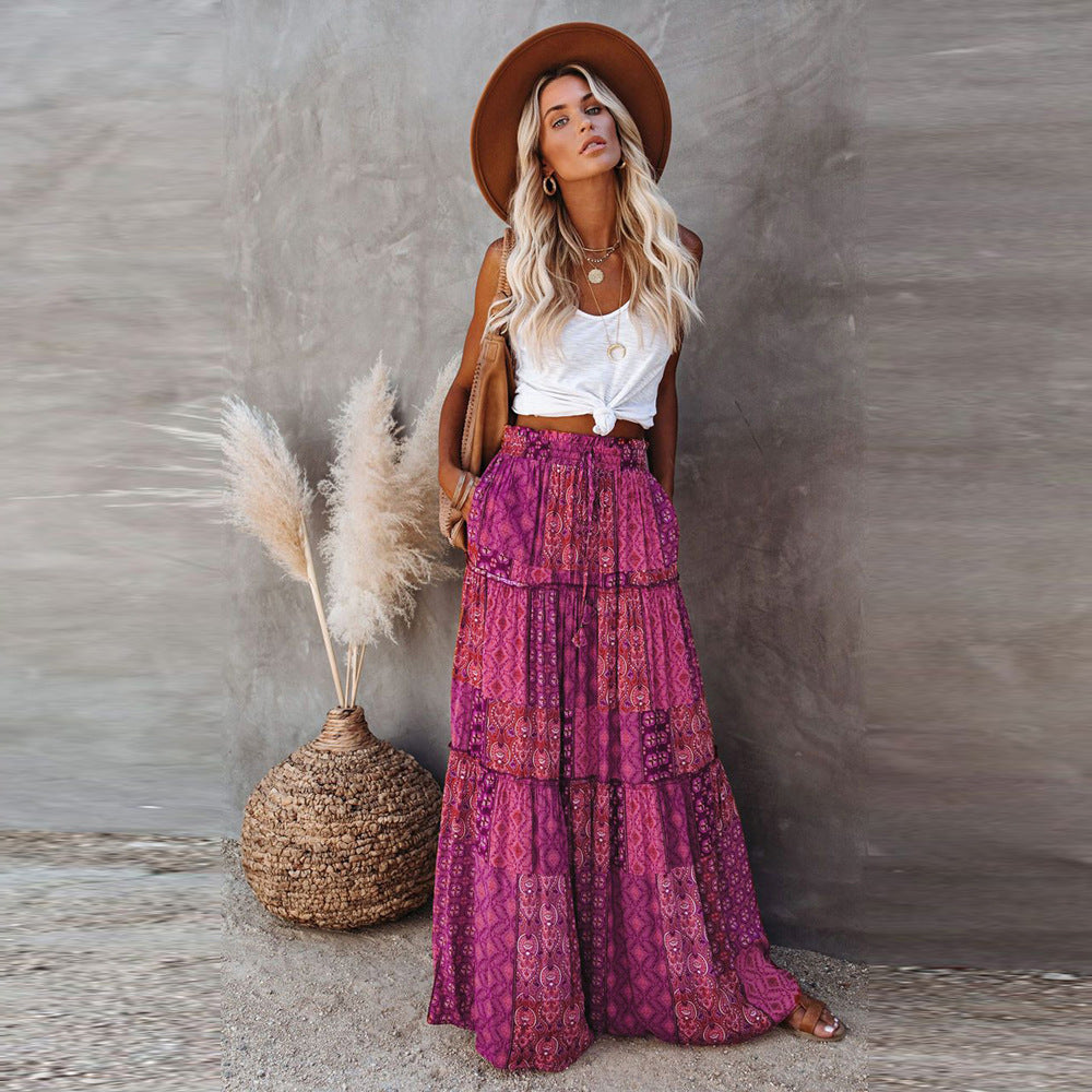 Bohemian Style Loose Casual High Waist Long Skirt