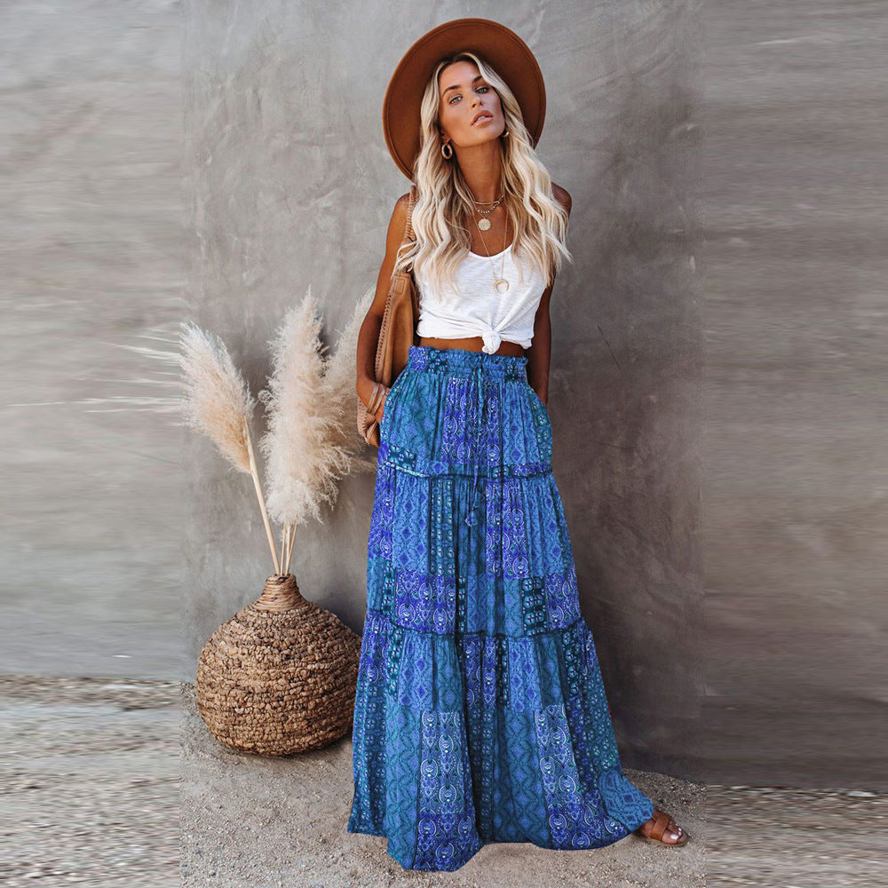 Bohemian Style Loose Casual High Waist Long Skirt