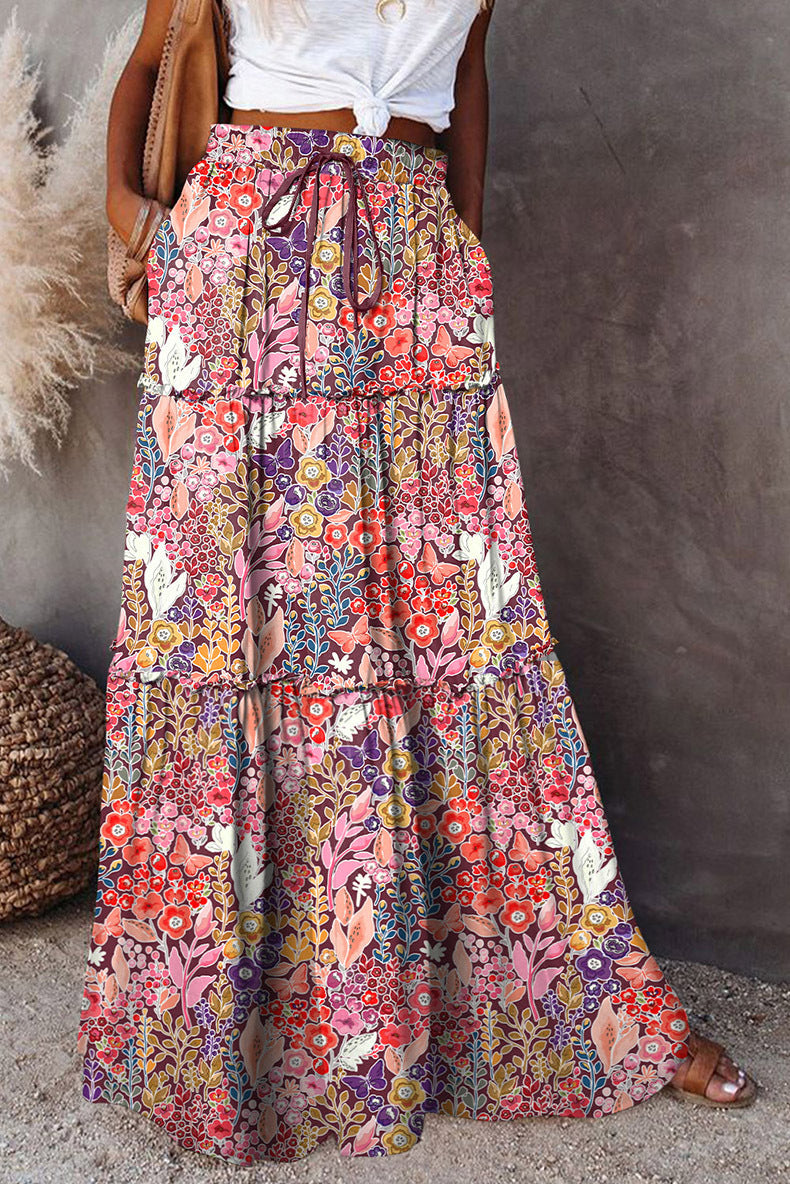 Bohemian Style Loose Casual High Waist Long Skirt